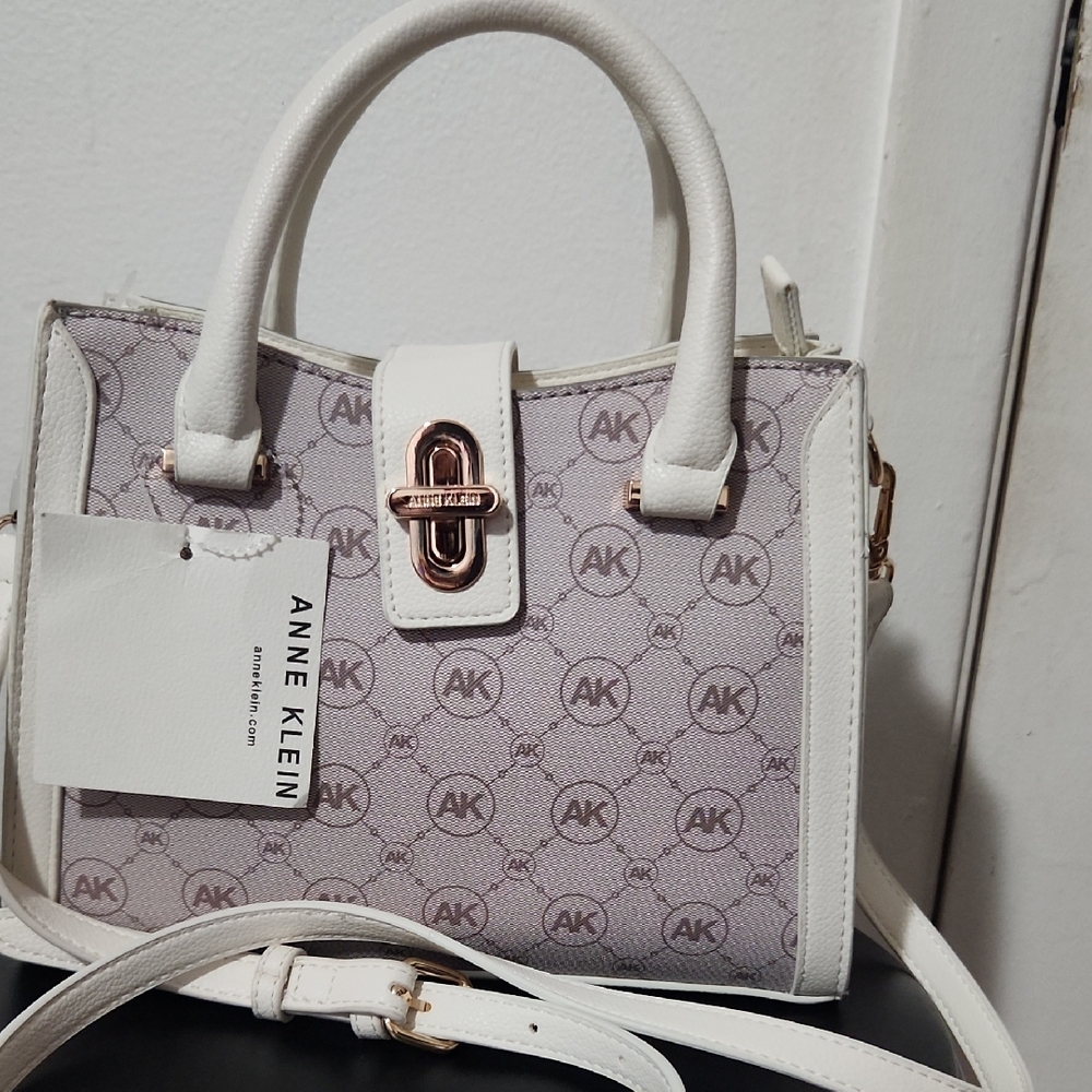Anne Klein White and Gray Signature Satchel